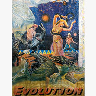 <em>Evolution</em>, 2000, 12'x9', Mixed media and found paper on canvas