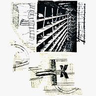 <em>Garage</em>, 1990, 12"x10", Mixed media collage on paper