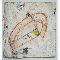 <em>Plaster Drawing 2</em>, 2000, 27.5"x26.5", Plaster, collage, colored pencil on cloth