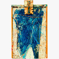 <em>Blue Body</em>, 1987, 26"x16"x5", Fabric, collage, encaustic, paint