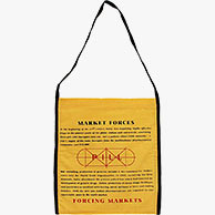 <em>Market Forces (back)</em>, 2007, 28"14", Silkscreen on bags of handwoven cotton cloth