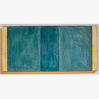 <em>Blue Sky</em>, 2020-2021, 24"x50", pigmented lime plaster on poplar