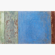 <em>Bluewall</em>, 2020-2021, 17.5"x29", Pigmented lime plaster on poplar