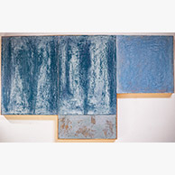 <em>Double Sky</em>, 2020-2021, 31"x52", pigmented lime plaster on poplar