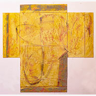 <em>Yellow Altar</em>, 2022, 46.5"x45"x2", pigmented lime plaster on poplar