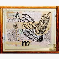 <em>Fruits</em>, 1994, 13"x16"x2", Mixed media collage on wood