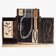 <em>Leaf Device</em>, 1993, 25"x36"x4", Natural elements, metal, wood, pigment